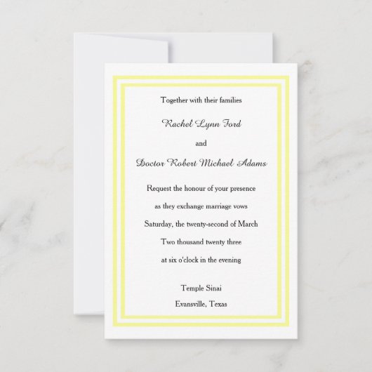 ダブルソフトイエロートリム – 3x5結婚式招待状 招待状 (正面)