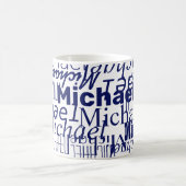 ダブルダークブルーの名前にオールオーバーのスタンプ コーヒーマグカップ (中央)