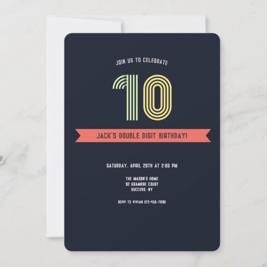 ダブルディジット レトロ 誕生日招待状 招待状 (正面)