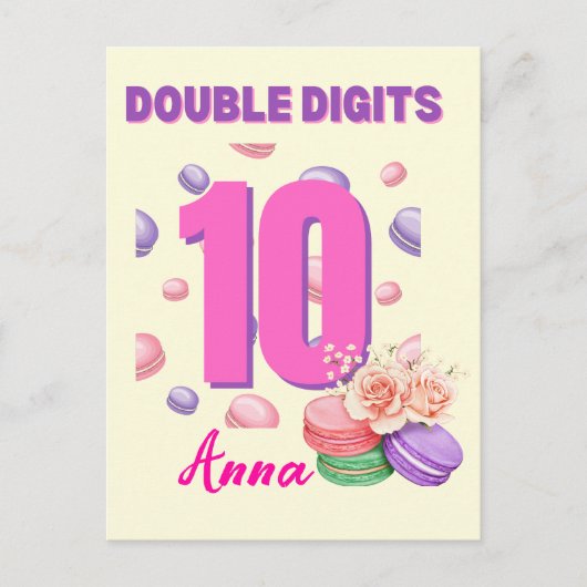 ダブルデジットマカロン10代の若者誕生日ガール ポストカード (正面)