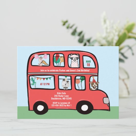 ダブルデッカーバス合体誕生日パーティー 招待状 (スタンド正面)