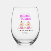 ダブルトラブルツインガールズベビーシャワー ステムなしワイングラス (正面)