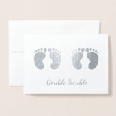 ダブルトラブルツインズ新生児発表シルバー 箔カード (封筒付き正面)