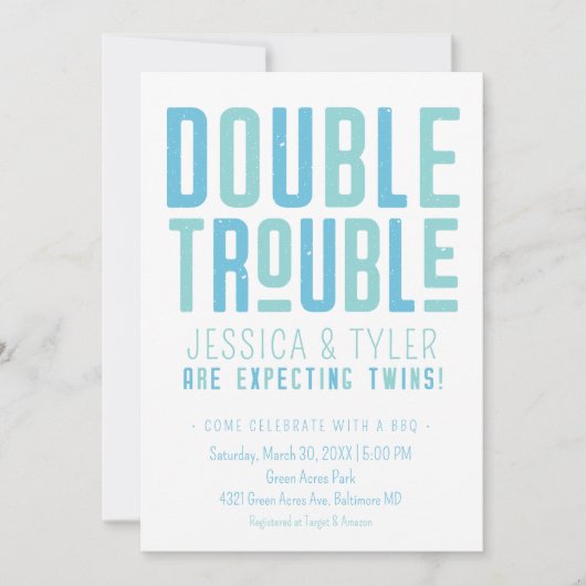 ダブルトラブルツインボーイズ赤ちゃんシャワー招待状 招待状 (正面)