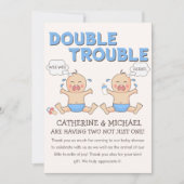 ダブルトラブルツインボーイズ赤ちゃんシャワー サンキューカード (正面)