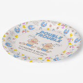 ダブルトラブルツインボーイズ赤ちゃんシャワー ペーパープレート (アングル)