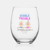 ダブルトラブルツインボーイ&ガールベビーシャワー ステムなしワイングラス (裏面)