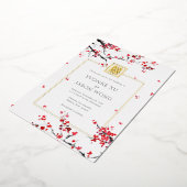ダブルハッピン中国のズレッドエレガントな結婚式 箔招待状 (回転した状態)
