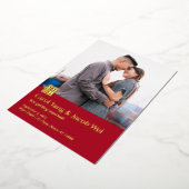 ダブルハッピーフォイル結婚式は日付を保存 箔シーズンカード (回転した状態)