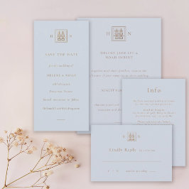 ダブルハピネスダスティブルー&金ゴールド結婚ズ セーブザデート