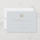 ダブルハピネスダスティブルー&金ゴールド結婚ズ 出欠カード (正面)