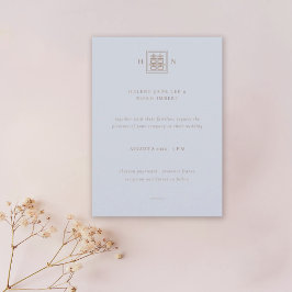 ダブルハピネスダスティブルー&金ゴールド結婚ズ 招待状