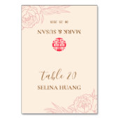 ダブルハピネスピオニーウェディングプレースカード テーブルナンバー (正面)