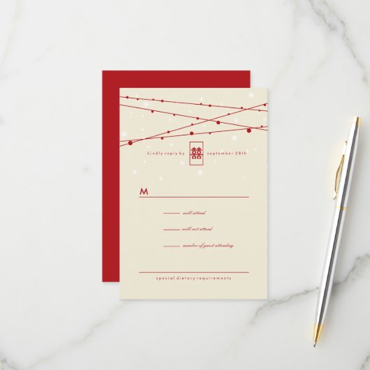 ダブルハピネスフェアリー中国のライトウェディングRSVP 出欠カード (正面/裏面インサイチュ)