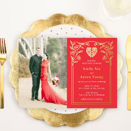 ダブルハピネスフォイル中国の結婚式招待状 箔招待状