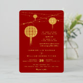 ダブルハピネスモダンラ中国のン結婚ズ 箔招待状 (立ち正面)
