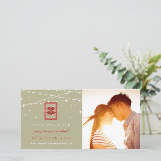 ダブルハピネスライトは日付を保存するフォトカード セーブザデート (スタンド正面)