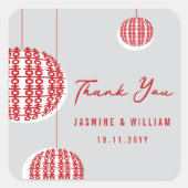 ダブルハピネスレッドランタン中国のシック結婚ズ スクエアシール (正面)