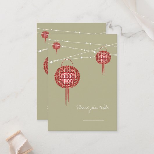 ダブルハピネスレッドランタン中国のシック結婚ズ プレイスカード (正面/裏面インサイチュ)