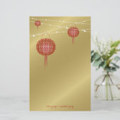 ダブルハピネスレッドランタン中国のシック結婚ズ 便箋 (スタンド正面)