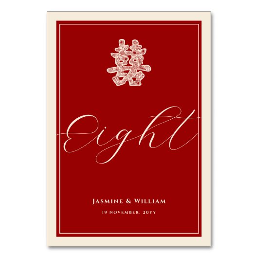 ダブルハピネス中国のレッド結婚のテーブル番号 テーブルナンバー (裏面)