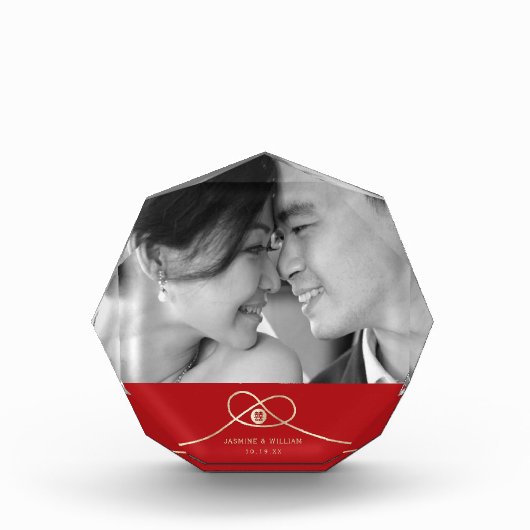 ダブルハピネス中国の結び結婚目の写真ブロック フォトブロック (正面)
