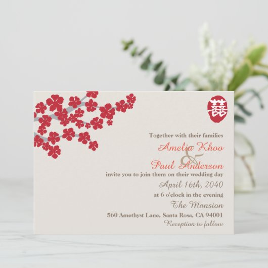 ダブルハピネス中国の結婚式招待状 招待状 (スタンド正面)