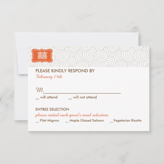 ダブルハピネス中国の結婚式招待状- RSVP (正面)