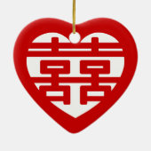 ダブルハピネス囍双中国の西ハンジハート セラミックオーナメント (裏面)