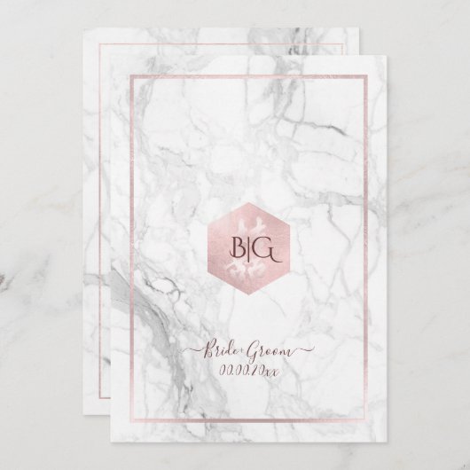 ダブルハピネス大理石フェイクバラ金ゴールド中国の, 招待状 (正面/裏面)