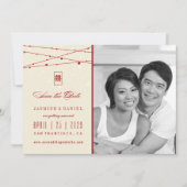 ダブルハピネス妖精のライト写真日付を保存 招待状 (正面)