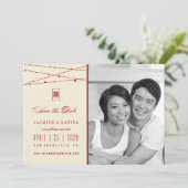 ダブルハピネス妖精のライト写真日付を保存 招待状 (スタンド正面)