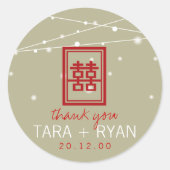 ダブルハピネス妖精ライトシック中国の結婚ズ ラウンドシール (正面)