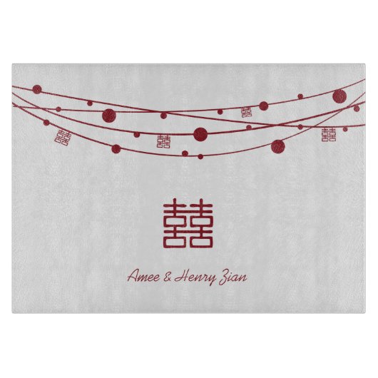 ダブルハピネス提灯ガラス切り板 カッティングボード (正面)