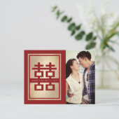 ダブルハピネス結婚式の日付はがき保存 案内ポストカード (スタンド正面)