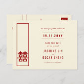 ダブルハピネス結婚式の日付はがき保存 案内ポストカード (正面/裏面)