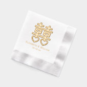 ダブルハピネス記号#3 Hrt結婚の名前の日付 箔ナプキン (左)