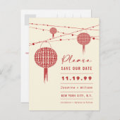 ダブルハピネス赤い提灯アジア日付を保存 ポストカード (正面/裏面)