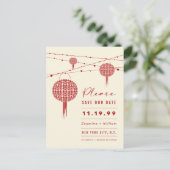 ダブルハピネス赤い提灯アジア日付を保存 ポストカード (スタンド正面)