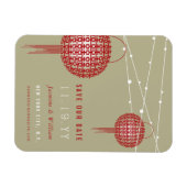 ダブルハピネス赤い提灯アジア日付を保存 マグネット (横)