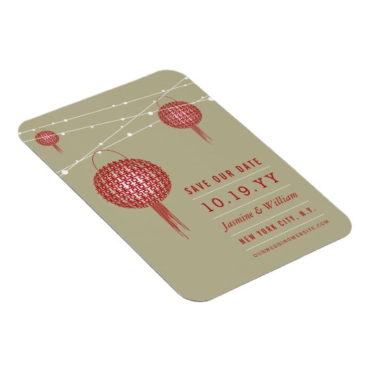 ダブルハピネス赤い提灯アジア日付を保存 マグネット (右側)