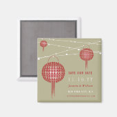 ダブルハピネス赤い提灯アジア日付を保存 マグネット (正面/裏面)