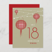 ダブルハピネス赤ランタン中国のテーブル番号 案内ポストカード (正面/裏面)