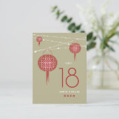 ダブルハピネス赤ランタン中国のテーブル番号 案内ポストカード (スタンド正面)