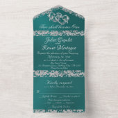ダブルハートとグリッター-ティール（緑がかった色） オールインワン招待状 (内側)