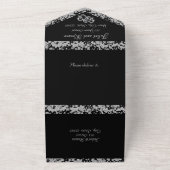 ダブルハートとグリッター – ブラック オールインワン招待状 (外側)