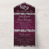 ダブルハートとグリッター – 紫 オールインワン招待状 (内側)