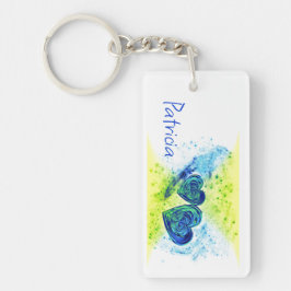 ダブルハートブルーとイエロー キーホルダー