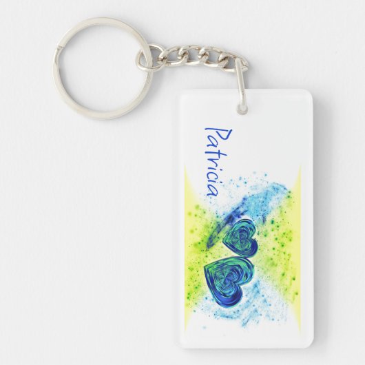 ダブルハートブルーとイエロー キーホルダー (正面)