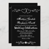 ダブルハート白黒結婚式招待状 招待状 (正面/裏面)